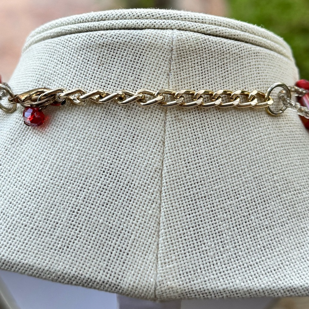 Bold Red Shell & Crystal Beaded Statement Necklace - image 6
